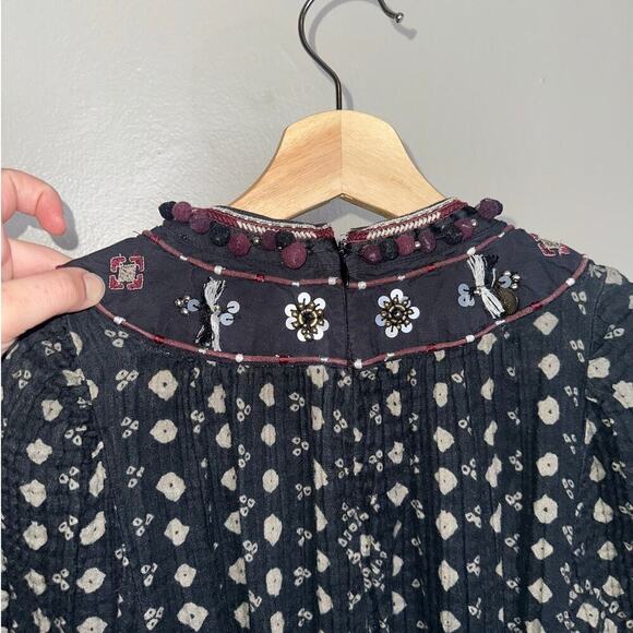 Sea New York Embroidered Maja Long Sleeve Dress Black Burgundy XS Boho Chic - Picture 9 of 11